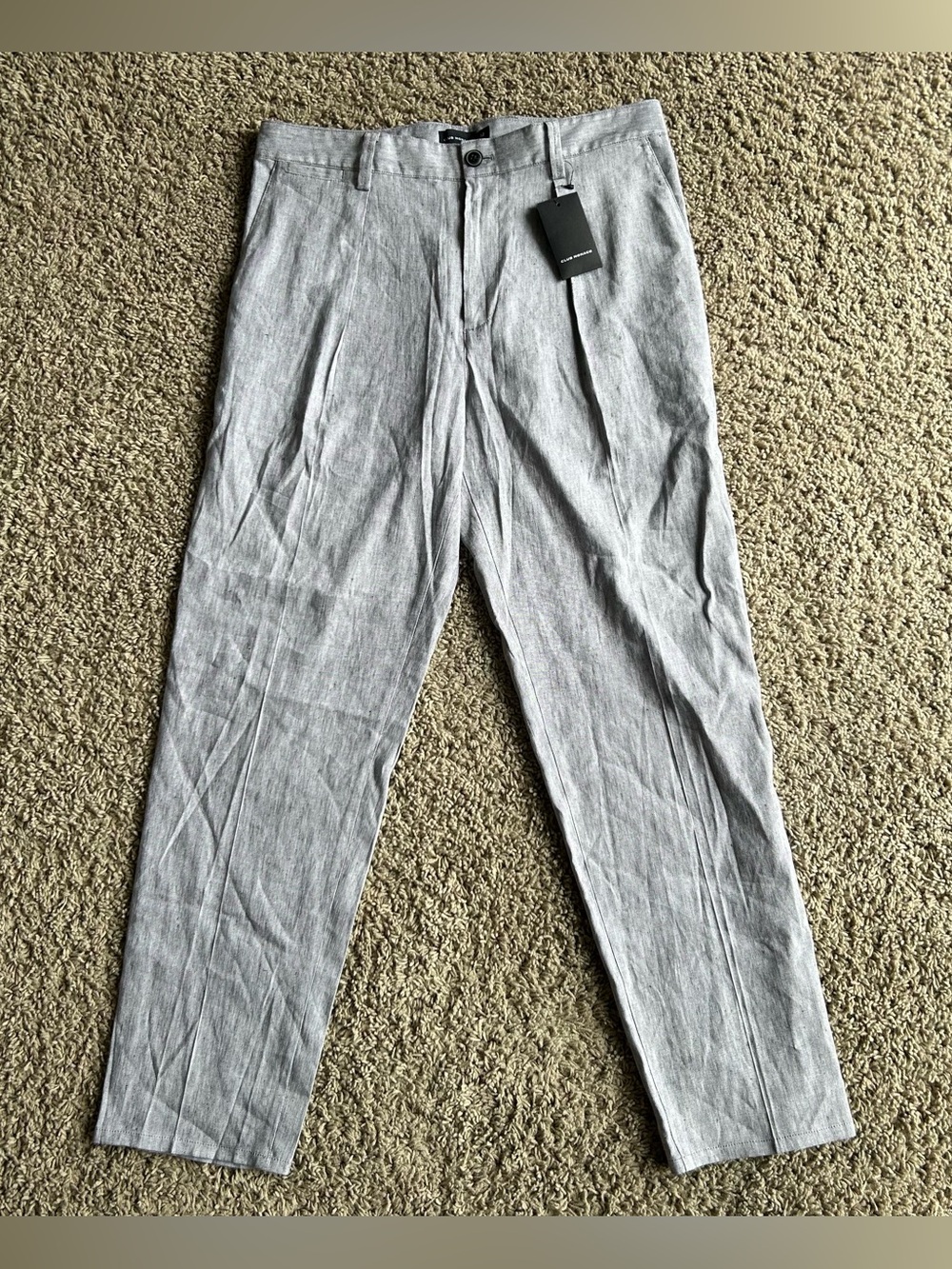 $159NWT Club Monaco Men 32x29 Grey Mix Linen Blend Pleated Tapered Dress Trouser